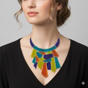 Colorful Geometric Statement Necklace